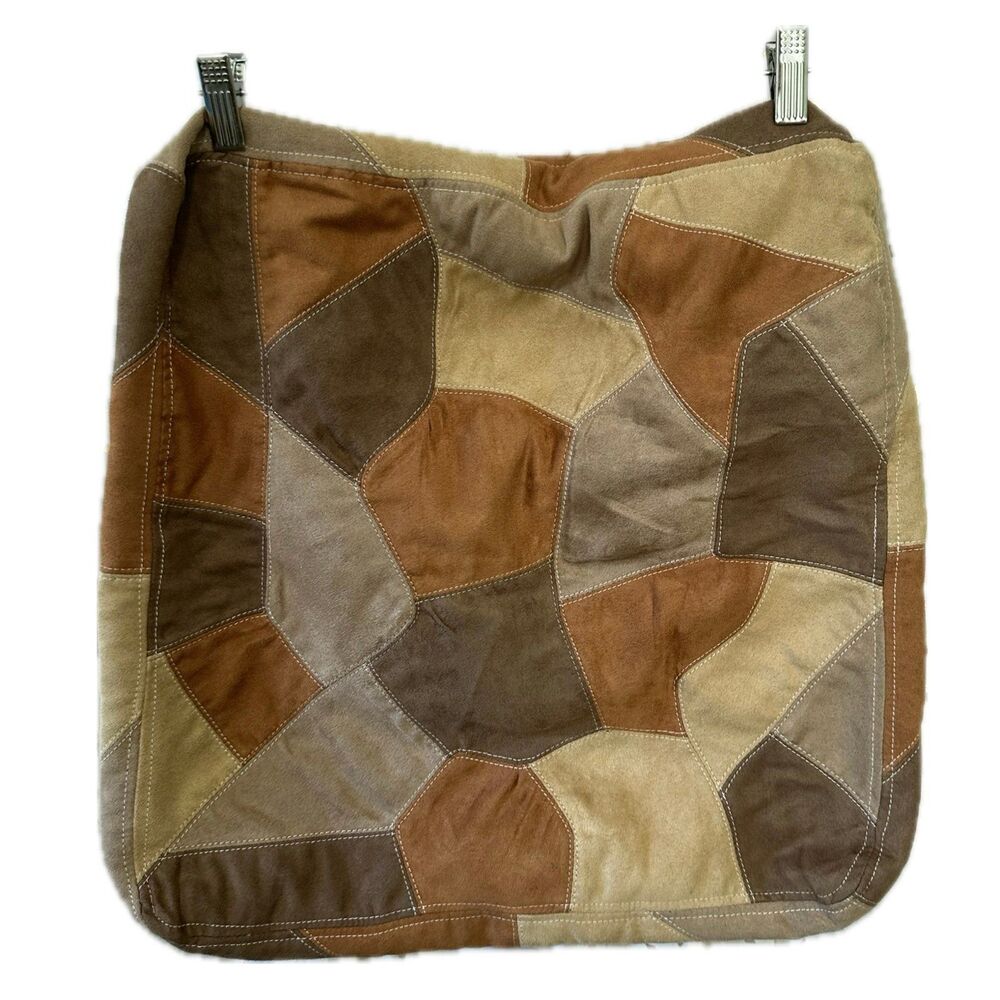 Southwestern Quality Patchwork Genuine Suede Leather Accent Pillow Zipper Cover